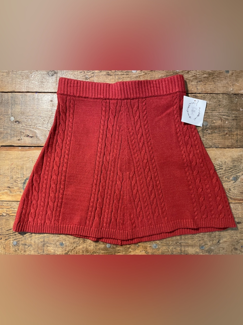 Red Cable-Knit Mini Skirt - Women's